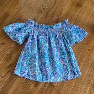 Lily Pulitzer Off-Shoulder Paisley Print Top in Pink and Aqua size medium